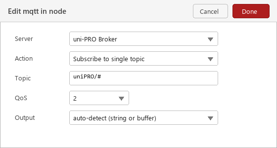 Node-RED mqtt in Konfiguration